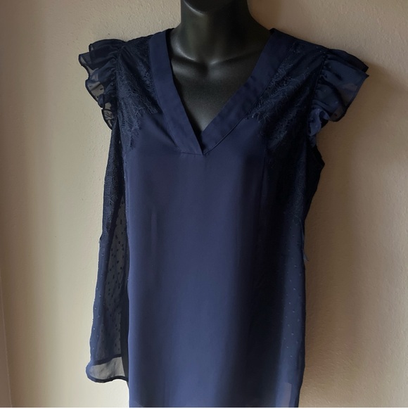 Stella & Dot Maette Women’s Size S Navy Semi Sheer Short Sleeve Blouse - Picture 9 of 10